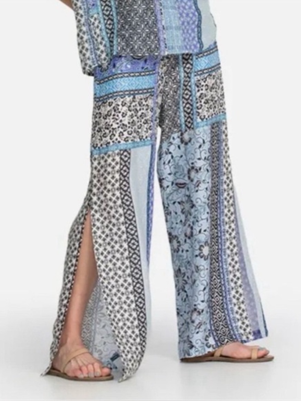 Johnny Was Casablanca wide-leg linen patchwork pants (127)